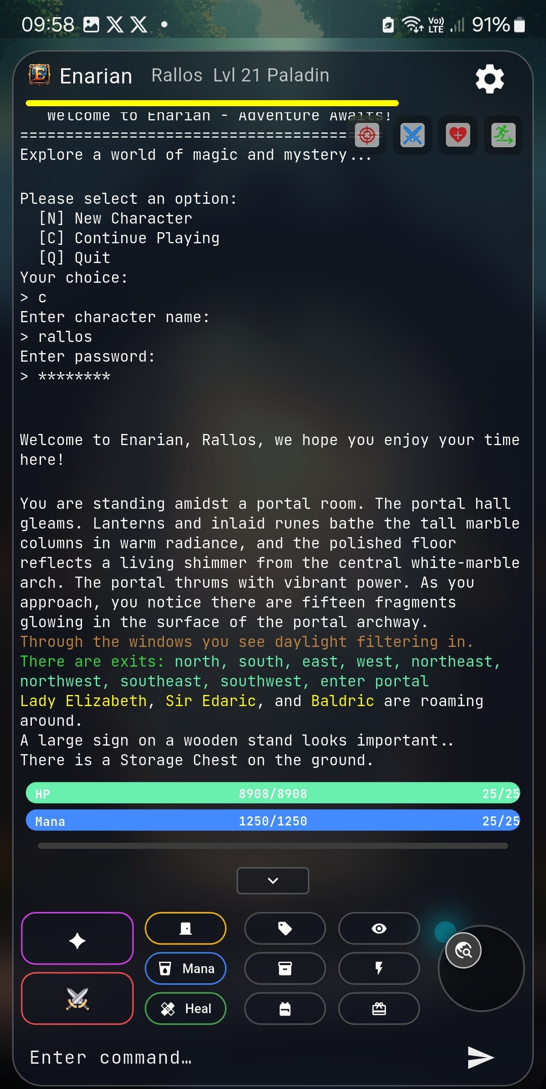 Android client — combat controls and thumbstick